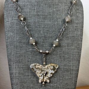 Silver and Gray Butterfly Pendant Necklace